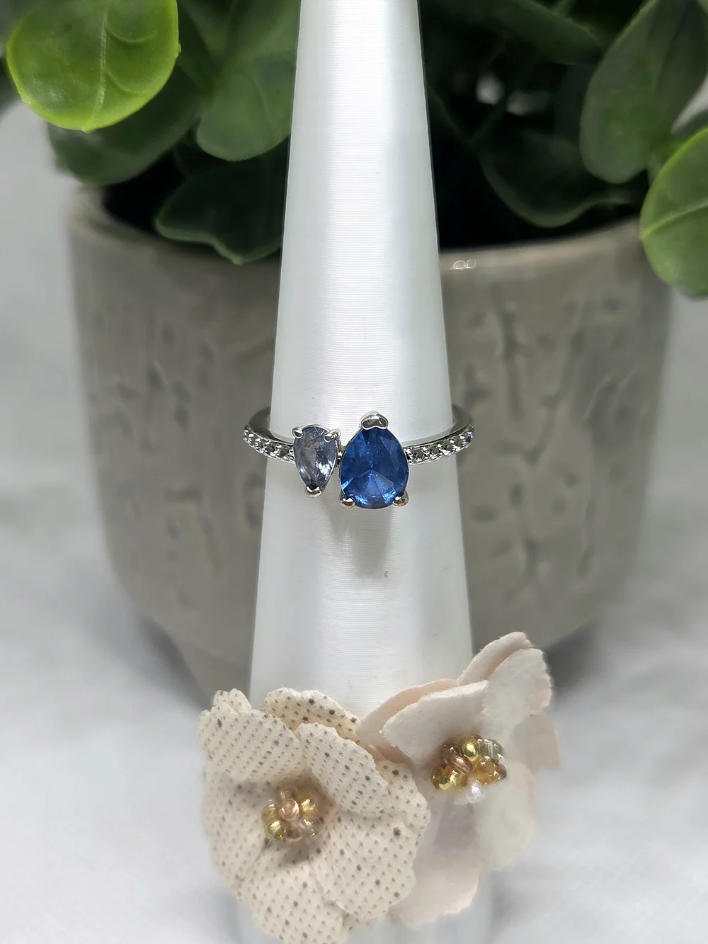 BP Blue Dual Pear Teardrop Gemstone Ring